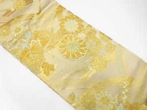 アンティーク　変わり青海波に菊桐模様織出し袋帯（材料）